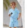 Arshiner Toddler Boys 2 Piece Set Short Sleeve Button Down Shirt and Shorts Vacation Texture Outfits with Pocket 2-13 Years(Light Blue)