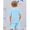 Arshiner Toddler Boys 2 Piece Set Short Sleeve Button Down Shirt and Shorts Vacation Texture Outfits with Pocket 2-13 Years(Light Blue)