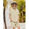 Arshiner Toddler Boys 2 Piece Set Short Sleeve Button Down Shirt and Shorts Vacation Texture Outfits with Pocket 2-13 Years(Light Khaki)