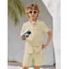 Arshiner Toddler Boys 2 Piece Set Short Sleeve Button Down Shirt and Shorts Vacation Texture Outfits with Pocket 2-13 Years(Light Khaki)