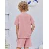 Arshiner Toddler Boys 2 Piece Set Short Sleeve Button Down Shirt and Shorts Vacation Texture Outfits with Pocket 2-13 Years(Light Pink)