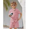 Arshiner Toddler Boys 2 Piece Set Short Sleeve Button Down Shirt and Shorts Vacation Texture Outfits with Pocket 2-13 Years(Light Pink)