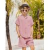 Arshiner Toddler Boys 2 Piece Set Short Sleeve Button Down Shirt and Shorts Vacation Texture Outfits with Pocket 2-13 Years(Light Pink)