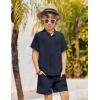 Arshiner Toddler Boys 2 Piece Set Short Sleeve Button Down Shirt and Shorts Vacation Texture Outfits with Pocket 2-13 Years(Navy Blue)