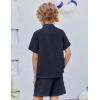 Arshiner Toddler Boys 2 Piece Set Short Sleeve Button Down Shirt and Shorts Vacation Texture Outfits with Pocket 2-13 Years(Navy Blue)