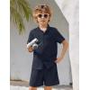 Arshiner Toddler Boys 2 Piece Set Short Sleeve Button Down Shirt and Shorts Vacation Texture Outfits with Pocket 2-13 Years(Navy Blue)