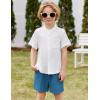 Arshiner Toddler Boys 2 Piece Set Short Sleeve Button Down Shirt and Shorts Vacation Texture Outfits with Pocket 2-13 Years(White & Blue)