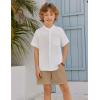 Arshiner Toddler Boys 2 Piece Set Short Sleeve Button Down Shirt and Shorts Vacation Texture Outfits with Pocket 2-13 Years(White & Khaki)