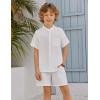 Arshiner Toddler Boys 2 Piece Set Short Sleeve Button Down Shirt and Shorts Vacation Texture Outfits with Pocket 2-13 Years(White)