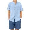 Arshiner Boy’s 2 Piece Beach Outfit Short Sleeve Textured Button Down Shirt and Short Sets Summer Vacation Wear 4-12 Years(Blue & Navy)