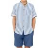 Arshiner Boy’s 2 Piece Beach Outfit Short Sleeve Textured Button Down Shirt and Short Sets Summer Vacation Wear 4-12 Years(Blue Stripe & Navy)