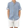 Arshiner Boy’s 2 Piece Beach Outfit Short Sleeve Textured Button Down Shirt and Short Sets Summer Vacation Wear 4-12 Years(Blue Stripe & White)