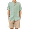 Arshiner Boy’s 2 Piece Beach Outfit Short Sleeve Textured Button Down Shirt and Short Sets Summer Vacation Wear 4-12 Years(Green & Khaki)