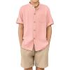Arshiner Boy’s 2 Piece Beach Outfit Short Sleeve Textured Button Down Shirt and Short Sets Summer Vacation Wear 4-12 Years(Light Pink & Khaki)