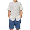 Arshiner Boy’s 2 Piece Beach Outfit Short Sleeve Textured Button Down Shirt and Short Sets Summer Vacation Wear 4-12 Years(White & Blue)