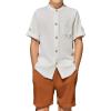 Arshiner Boy’s 2 Piece Beach Outfit Short Sleeve Textured Button Down Shirt and Short Sets Summer Vacation Wear 4-12 Years(White & Caramel)