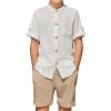 Arshiner Boy’s 2 Piece Beach Outfit Short Sleeve Textured Button Down Shirt and Short Sets Summer Vacation Wear 4-12 Years(White & Khaki)