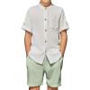 Arshiner Boy’s 2 Piece Beach Outfit Short Sleeve Textured Button Down Shirt and Short Sets Summer Vacation Wear 4-12 Years(White & Light Green)