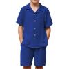 Arshiner Boys 2 Pieces Summer Beach Outfits Short Sleeve Button Down Shirts and Shorts Vacation Texture Sets for Kids(Royal Blue)