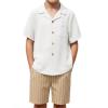 Arshiner Boys 2 Pieces Summer Beach Outfits Short Sleeve Button Down Shirts and Shorts Vacation Texture Sets for Kids(White and Beige)