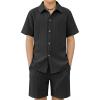 Arshiner Boy’s Summer Beach Outfits Textured Button Down Shirt and Short Sets Casual Vacation Clothes for 5-12 Years(Black)