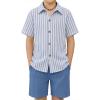 Arshiner Boy’s Summer Beach Outfits Textured Button Down Shirt and Short Sets Casual Vacation Clothes for 5-12 Years(Blue Stripe & Navy)