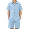 Arshiner Boy’s Summer Beach Outfits Textured Button Down Shirt and Short Sets Casual Vacation Clothes for 5-12 Years(Light Blue)