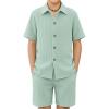 Arshiner Boy’s Summer Beach Outfits Textured Button Down Shirt and Short Sets Casual Vacation Clothes for 5-12 Years(Light Green)