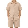 Arshiner Boy’s Summer Beach Outfits Textured Button Down Shirt and Short Sets Casual Vacation Clothes for 5-12 Years(Light Khaki)