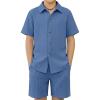 Arshiner Boy’s Summer Beach Outfits Textured Button Down Shirt and Short Sets Casual Vacation Clothes for 5-12 Years(Navy)