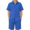 Arshiner Boy’s Summer Beach Outfits Textured Button Down Shirt and Short Sets Casual Vacation Clothes for 5-12 Years(Royal Blue)