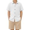 Arshiner Boy’s Summer Beach Outfits Textured Button Down Shirt and Short Sets Casual Vacation Clothes for 5-12 Years(White & Khaki)