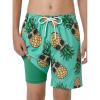 Arshiner Boy’s Swim Trunks with Compression Liner Kids Bathing Suit Beach Swimming Shorts 6-14 Years(Pineapple-green)