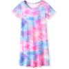 Arshiner Girls Nightgowns Summer Soft Cute Cartoon Print Pajama Sleep Dress for Kids 4-12 Years(Colorful Tie Dye)