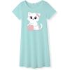 Arshiner Girls Nightgowns Summer Soft Cute Cartoon Print Pajama Sleep Dress for Kids 4-12 Years(Green Yarn Cat)