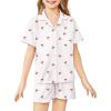 Arshiner Girls Pajamas Sets Short Sleeve Kids Pjs Button Down Sleepwear for 4-13Y(White Cherry)