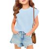 Arshiner Girls T Shirts Cap Sleeves Casual Summer Tops Crewneck Tank Loose Fit Fashion Blouse Tee(Light Blue)