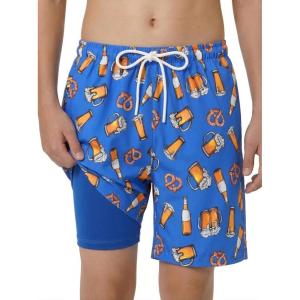 Arshiner Boy’s Swim Trunks with Compression Liner Kids Bathing Suit Beach Swimming Shorts 6-14 Years(Beer Festival – Blue)