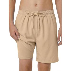 Arshiner Boy’s Swim Trunks with Compression Liner Kids Bathing Suit Beach Swimming Shorts 6-14 Years(Khaki)