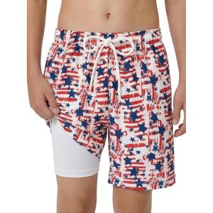 Arshiner Boy’s Swim Trunks with Compression Liner Kids Bathing Suit Beach Swimming Shorts 6-14 Years(National Flag)