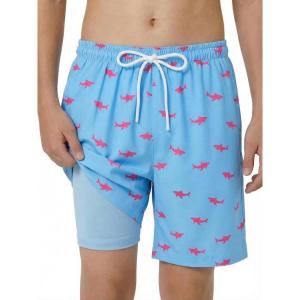 Arshiner Boy’s Swim Trunks with Compression Liner Kids Bathing Suit Beach Swimming Shorts 6-14 Years(Shark – Green/Red)
