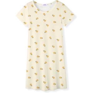 Arshiner Girls Nightgowns Summer Soft Cute Cartoon Print Pajama Sleep Dress for Kids 4-12 Years(Yellow Flowers)