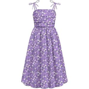 Arshiner Girls Summer Dress Maxi Spaghetti Strap Ruched Flowy Beach Boho Casual Teen Girl Sundress 6-14 Years(Purple Floral)