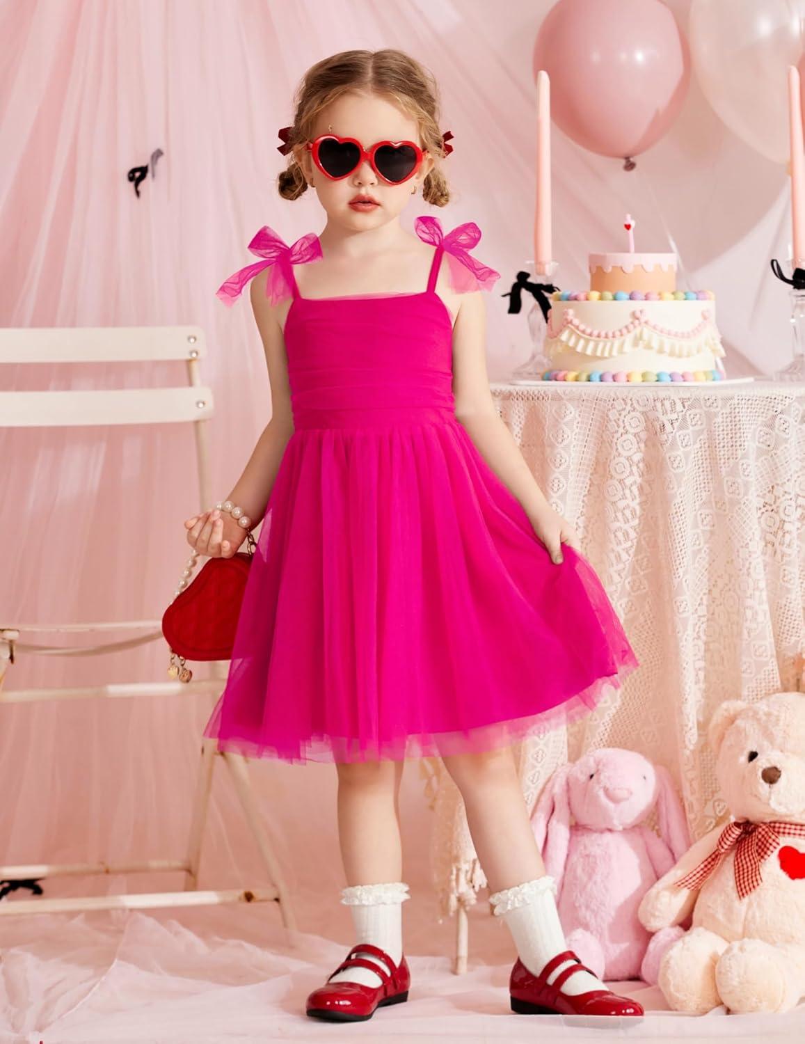 image:imageArshiner Toddler Tulle Dress Girls Spaghetti Strap Birthday Princess Photoshoot Tutu DressesHot Pink