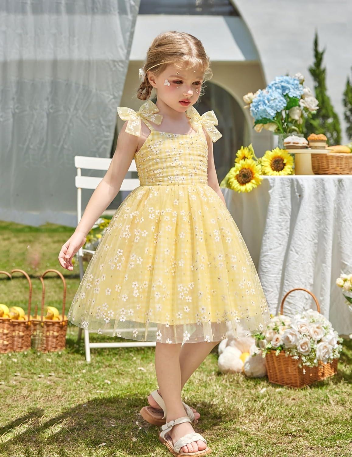image:imageArshiner Toddler Tulle Dress Girls Spaghetti Strap Birthday Princess Photoshoot Tutu DressesYellow Daisy