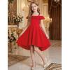 Arshiner Girls Summer Dress Off Shoulder Flutter Sleeve Midi Swing Cassual Formal Dresses with Pocket(Bright Red)