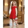 Arshiner Girls Summer Dress Off Shoulder Flutter Sleeve Midi Swing Cassual Formal Dresses with Pocket(Bright Red)