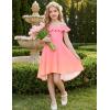 Arshiner Girls Summer Dress Off Shoulder Flutter Sleeve Midi Swing Cassual Formal Dresses with Pocket(Pink Orange Gradient)
