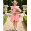 Arshiner Girls Summer Dress Off Shoulder Flutter Sleeve Midi Swing Cassual Formal Dresses with Pocket(Pink Orange Gradient)