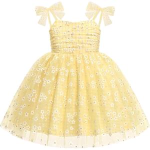 Arshiner Toddler Tulle Dress Girls Spaghetti Strap Birthday Princess Photoshoot Tutu Dresses(Yellow Daisy)